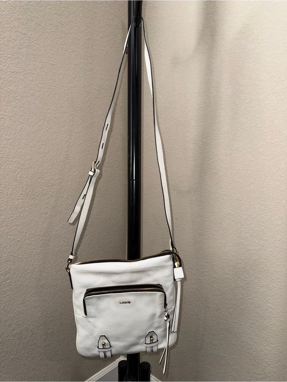 Lodis White Leather Crossbody with Gold Hardware